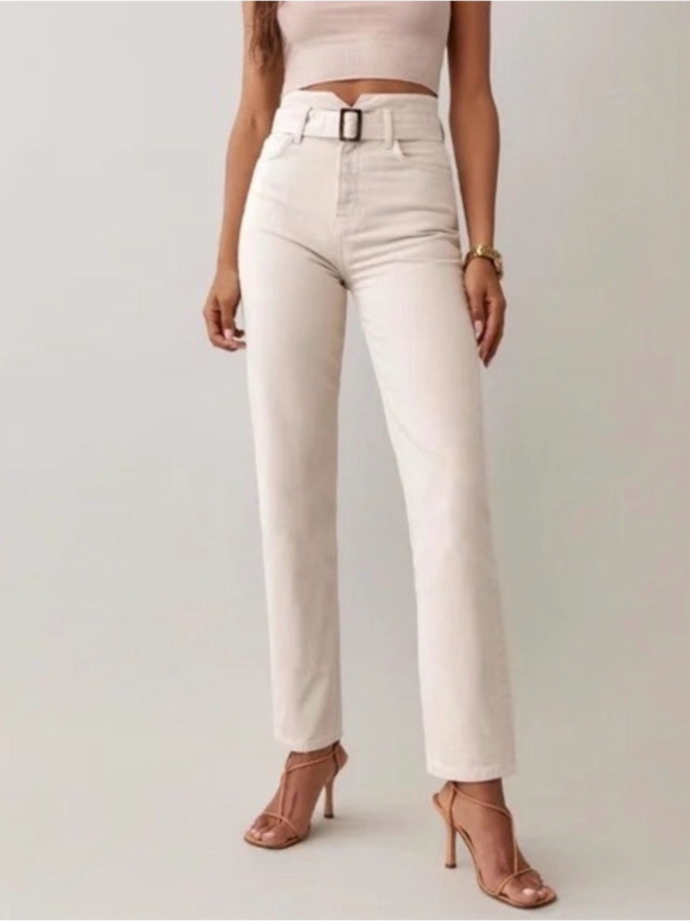 Reformation High-Rise Straight Jeans in Cream